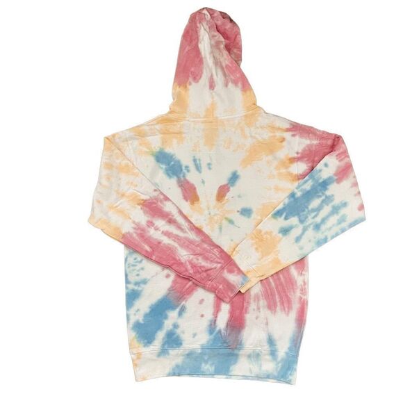 By Sami Ryan Pink Blue Yellow Tie Dye Graphic Print Hoodie Sweatshirt SZ S NWOT - Picture 3 of 8